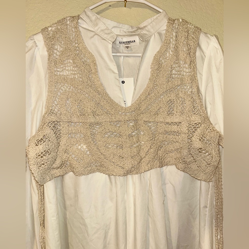 NWT- Marlow White Long Sleeve dress with removable Crochet Vest - Picture 5 of 9